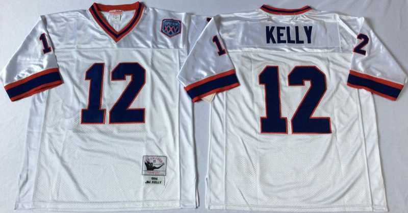 Bills 12 Jim Kelly White M&N Throwback Jersey->nfl m&n throwback->NFL Jersey